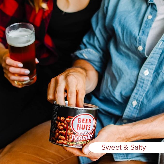 BEER NUTS Original Peanuts - Travel Size Sweet &amp Salty Bar Nuts - Gluten Free Kosher Low Sodium Peanut Snacks Made In The USA - 12oz Resealable Can (Pack of 3)