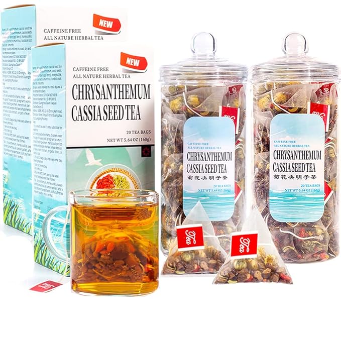 Chrysanthemum Cassia Seeds Tea Bags 2 Boxes 11.28OZ(320g8gX40Bags) Honeysuckle Chinese wolf-berry Sweet-scented Osmanthus Burdock Root Combination of Floral Tea 菊花决明子茶包