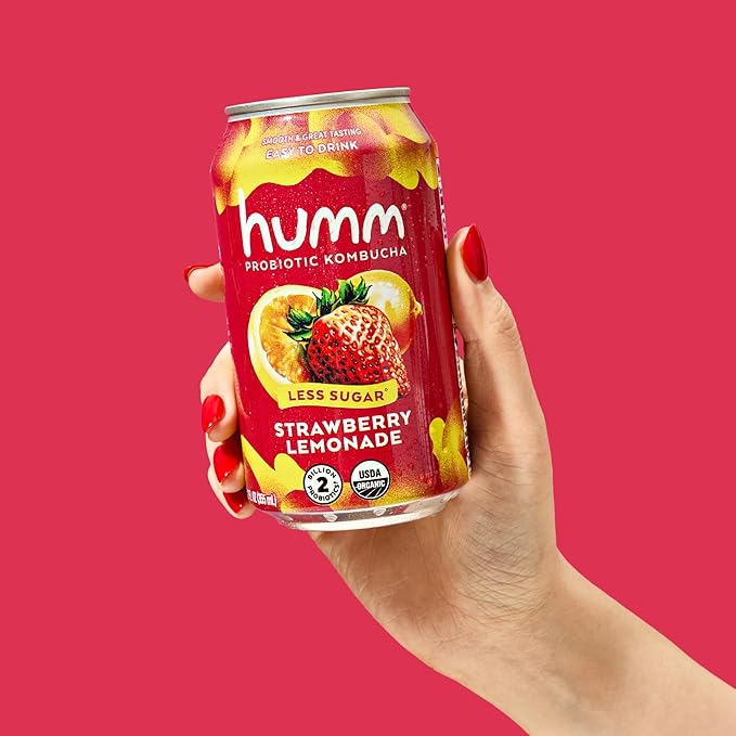 Humm Kombucha Strawberry Lemonade Organic Vegan &amp GMO Free (12 Pack)
