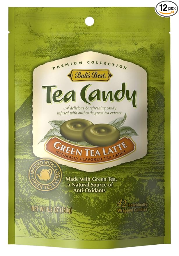 Bali's Best Green Tea Latte Candy 5.3 Oz (Pack of 12) Individually Wrapped Hard Candy Made with Real Tea with Natural Antioxidants Halal