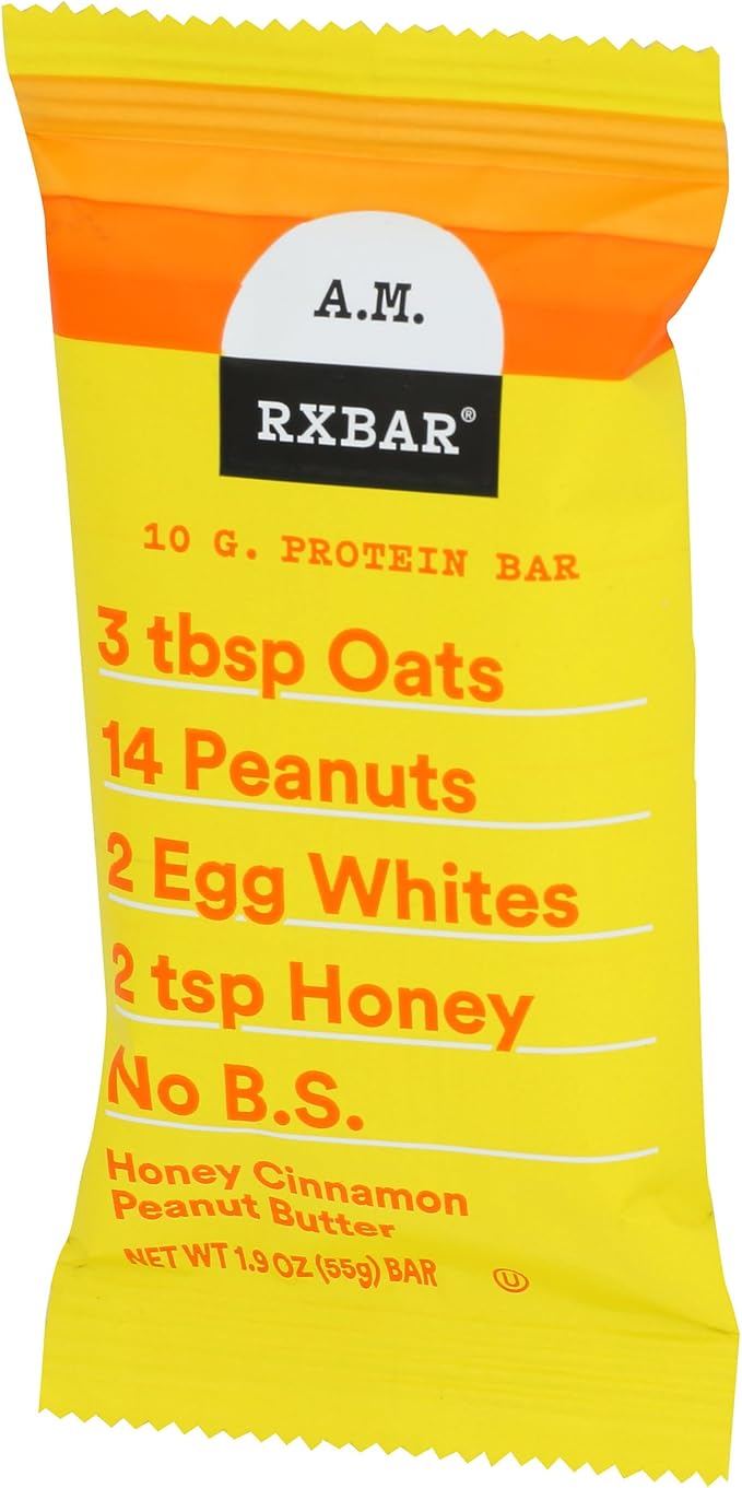 RxBar Protein Bar Honey Cinnamon Peanut Butter 10g Protein Bar No Fillers Kosher Gluten Free 9.7 Ounce (Pack of 6)
