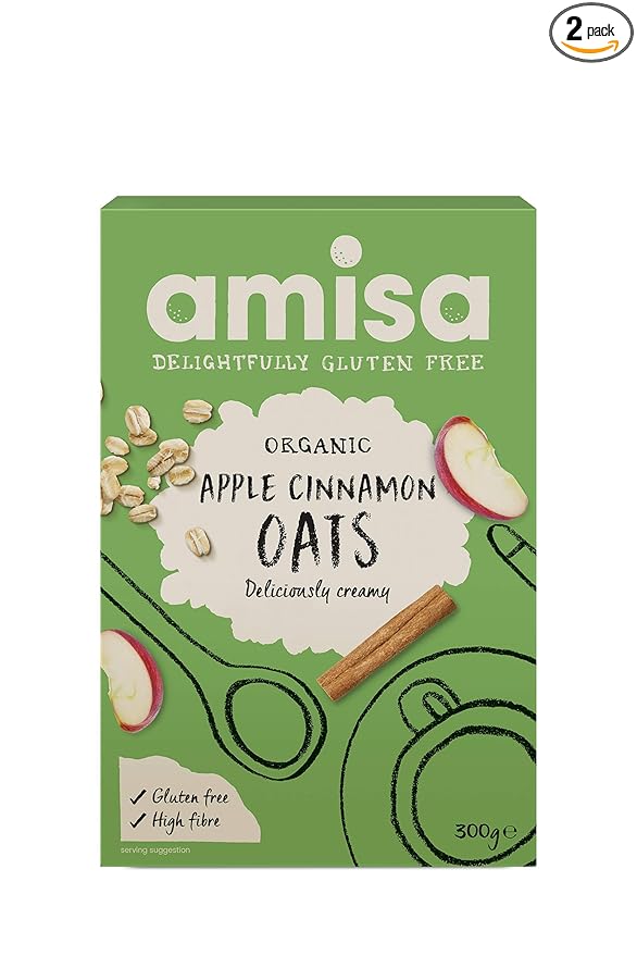 Amisa Organic Gluten Free Pure Porridge Oats Apple &amp Cinnamon Spice 300g - Pack of 2