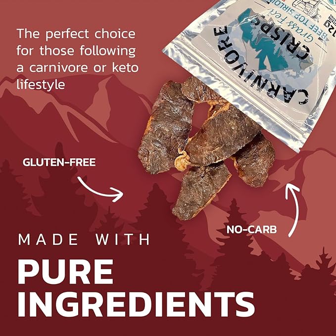 Carnivore Crisps Grass Fed and Finished Beef Top Sirloin Beef Crips High Protein Keto &amp Carnivore Diet Approved Gluten-Free No Hormones 1.5 oz (Pack of 3)