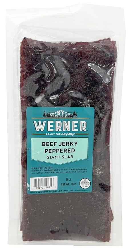 Werner Beef Jerky Slab 10 Count – Giant Jerky Slab Jerky Sheets Thinly Sliced Beef Jerky Bulk Pack (Peppered)