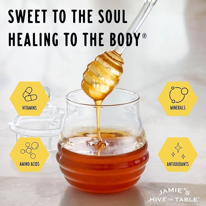 Jamie's Hive to Table Infused Honey Gift Set – Hot Lemon and Cinnamon Flavors 36 Oz Pack of 3 Squeeze Bottles – 100% Natural Raw Honey