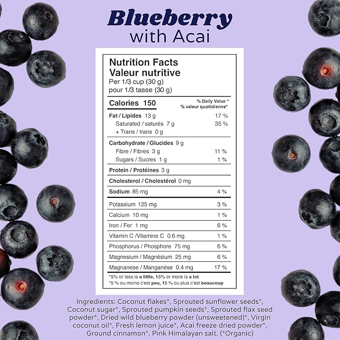 Rawcology Organic Keto Grain Free Raw Crunch Granola - Blueberry with Acai 3 x 200 Gram Pack