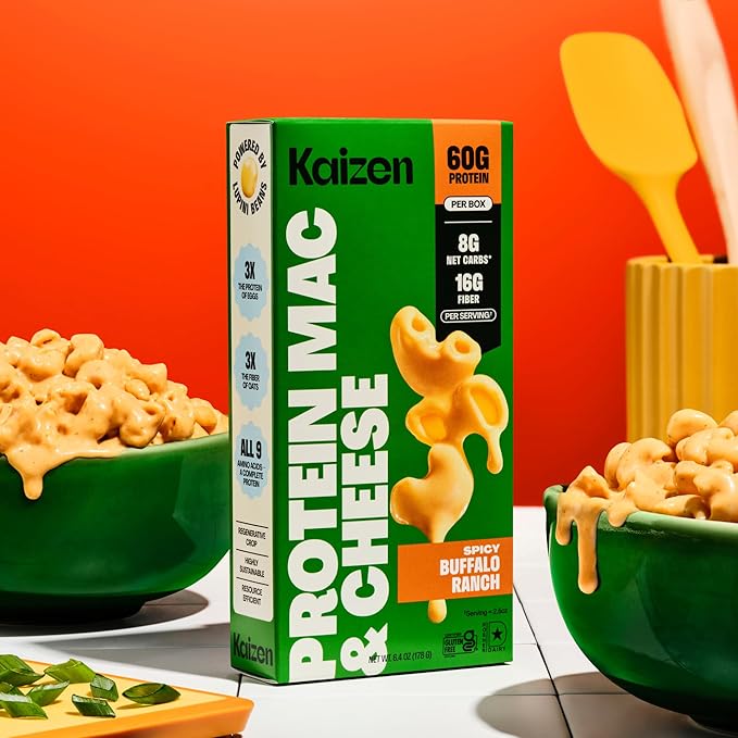 Kaizen High Protein Spicy Buffalo Ranch Mac &amp Cheese - Low Carb Keto Friendly High Fiber Gluten-Free Plant-Based Non-GMO - 6.4 Ounces (Pack of 3)