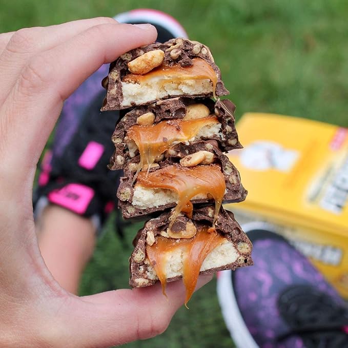 FITCRUNCH Snack Size Protein Bars 6-Layer Baked Bar 3g of Sugar Gluten Free &amp Soft Cake Core (9 Bars Caramel Peanut)