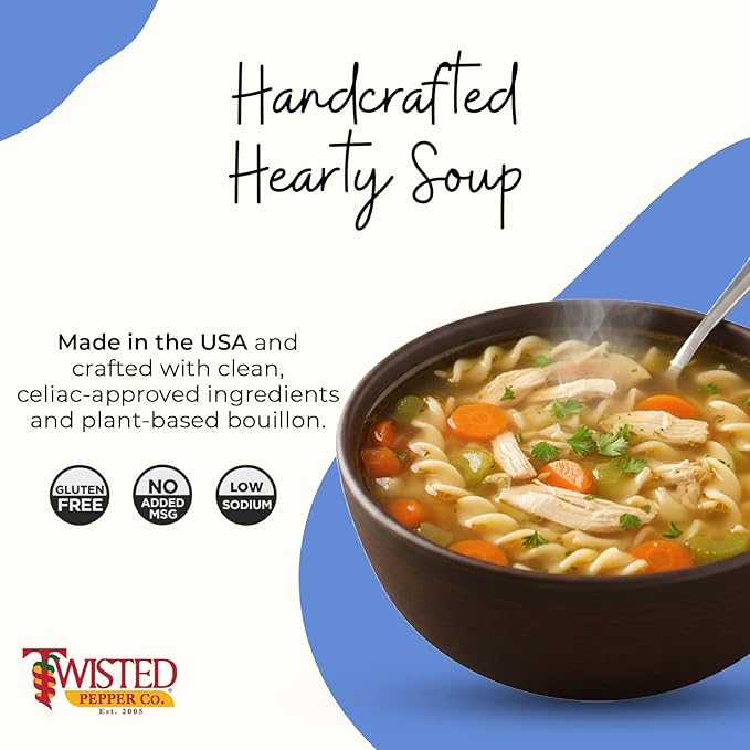 Twisted Pepper Co. Chicken Noodle Dry Soup Mix: Gluten-Free – Handcrafted Homestyle Soup – Classic Comfort Flavor Low Sodium No Added MSG Quick &amp Easy Family Meal Serves 10 Add Chicken &amp