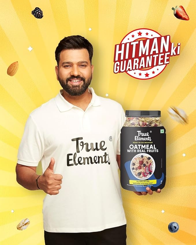 True Elements Whole Oatmeal 1kg - With Chia and Real Fruits Cereal for Breakfast | Diet Food for Weight Loss