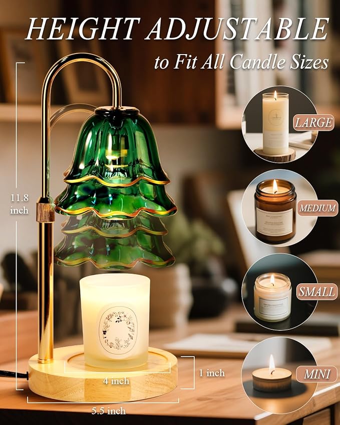 Flower Candle Warmer Lamp with Timer Dimmable Green Adjustable Height Candle Warming Light Wax Melt Warmer Candle Lamp for Jar Candles Birthday Housewarming Gifts for Women Mom
