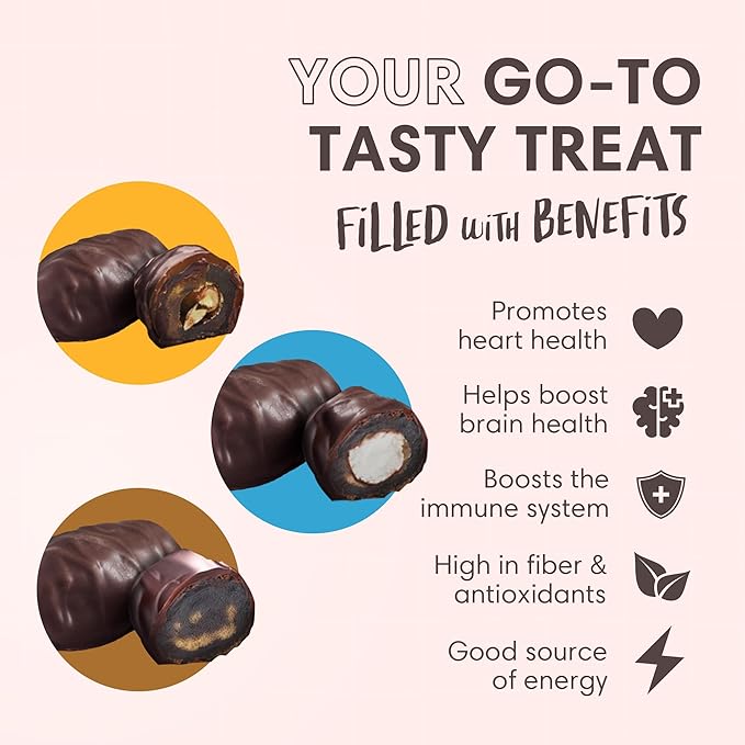 DORREL - Trio Bundle Pack: Belgian Dark Chocolate Covered Dates (Medjool) + Chocolate Dates with Salted Almonds &amp Coconut Stuffing High Energy Choco Snack Kosher &amp Non-GMO Pack of 3 7.05 oz