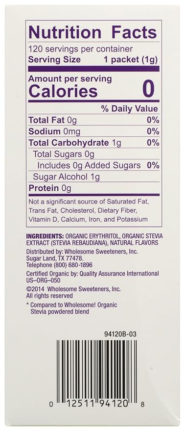 Wholesome Sweeteners Organic Stevia 1 Gram Packets 120 Count 1 Case (Packaging May Vary)