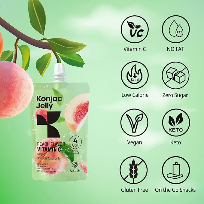 Hethstia High Protein Chicken Ramen 6-Pack and Konjac Jelly – Peach Flavor Drinkable Snack 10-Pack Squeeze Pouches