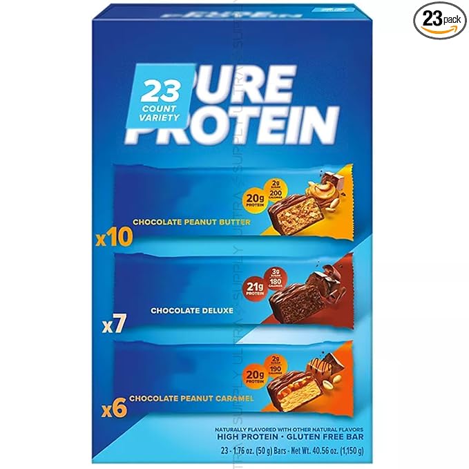 Pure_Proteins Bars (23 Count.) Chocolate Variety Pack – Up to 21g Protein Low Sugar Gluten Free Snack – Chocolate Peanut Butter Deluxe &amp Peanut Caramel