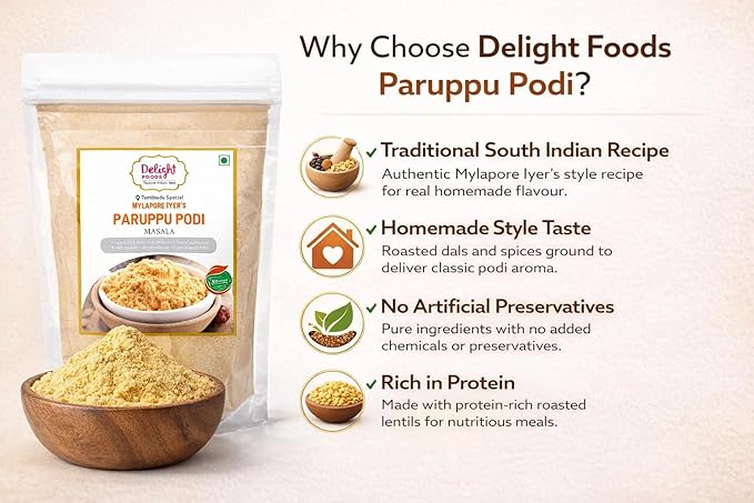 Delight Foods Mylapore Iyer's Paruppu Podi 350g - Gun Powder | Mixed Spices | Tamil Nadu Special | NO PRESERVATIVES