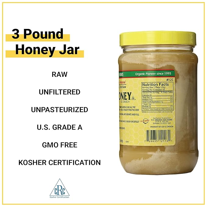 YS Eco Bee Farms Pure Raw Honey - Raw Unfiltered Honey Unpasteurized Honey - Kosher 3lbs - Bulk 3-PACK with Kinara Honey Scoop