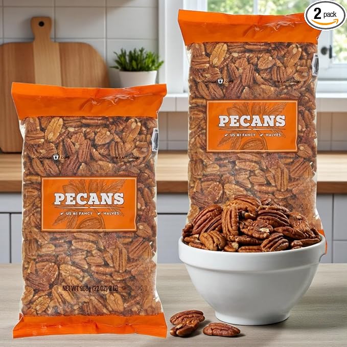 Kirkland Pecan Halves – US Fancy #1 Grade Pecans for Snacking Baking &amp Cooking – 2 Pack (2 lb Each 4 lb Total) Resealable Bags