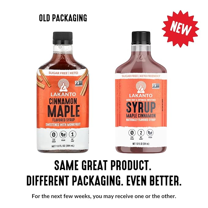 Lakanto Sugar Free Cinnamon Maple Syrup - Monk Fruit Sweetener Keto Diet Friendly Vegan 2g Net Carbs Pancakes Waffles Oatmeal Coffee Tea Granola Frosting Marinade (13 Fl Oz - Pack of 1)