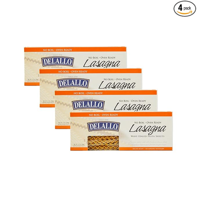 DeLallo No-Boil Lasagna Sheets 13.2 Ounce Box 4 Pack Oven Ready Made with Durum Wheat Semolina Flour Non-GMO