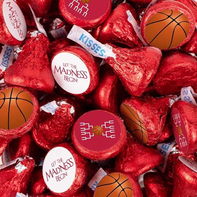 90ct Basketball Party Favors Stickered Kisses Candy Let the Madness Begin (90 Count) - Red - Candy Included