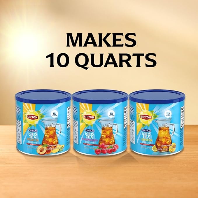 Lipton Zero Sugar Iced Tea Mix Peach Flavor Black Iced Tea Makes 10 Quarts (Pack of 6)