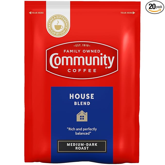 Community Coffee House Blend Medium-Dark Roast Pre-Measured Coffee Packs 3.0 Ounce Each (Box of 20)