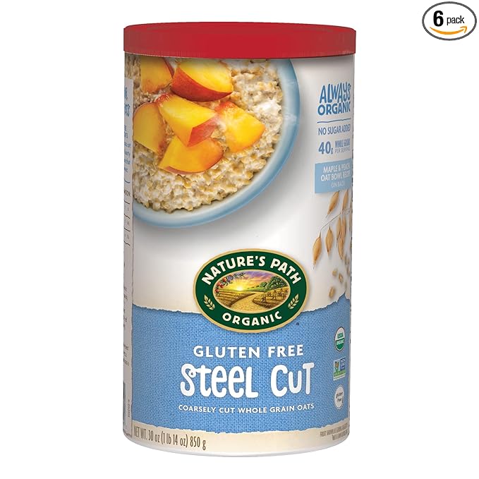 Nature's Path Organic Gluten Free Steel Cut Whole Grain Oats Non-GMO 5g Plant Based Protein Oatmeal Great for Baking 30 Oz (Pack of 6)