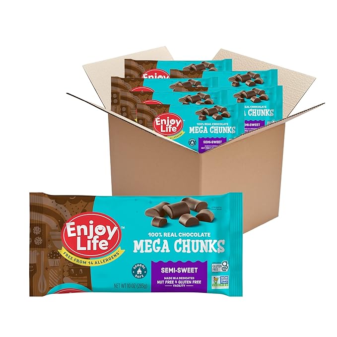 Enjoy Life Semi-Sweet Mega Chunks Baking Chocolate Chips Bundle Vegan Dairy Free Gluten Free Nut Free Kosher Soy Free Allergy Friendly 6 Bags (10 oz Each)