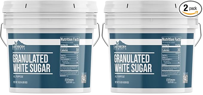 Earthborn Elements Granulated White Sugar 1 Gallon Bucket Baking and Kitchen Staple Non GMO (Pack of 2)
