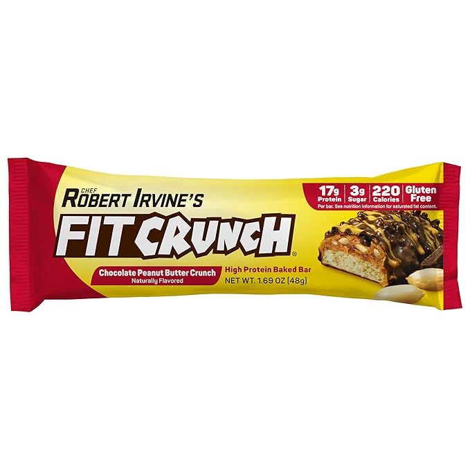 FITCRUNCH Snack Size Protein Bars 6-Layer Baked Bar 3g of Sugar Gluten Free &amp Soft Cake Core (18 Bars Peanut Butter Crunch)