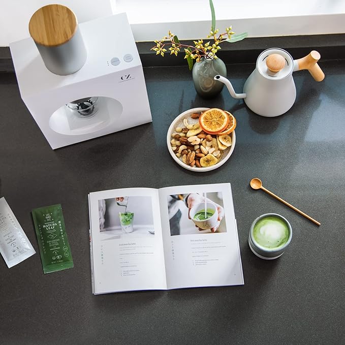 Matcha Maker Starter Kit an Innovative At-home Matcha Machine that Produces Freshly Ground Matcha from Organic Shade-grown Japanese Tea Leaves (White)