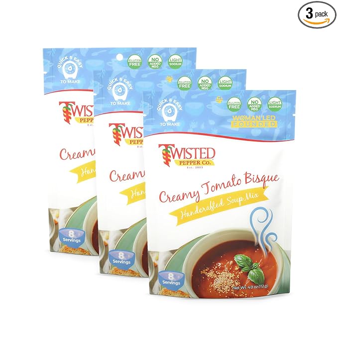 Twisted Pepper Co. Creamy Tomato Bisque Soup Mix: Gluten-Free – Handcrafted Soup – Thick Creamy &amp Zesty Tomato Flavor Quick &amp Easy Meal Ready in 30 Minutes Serves 8 Add Pasta Seafood &am