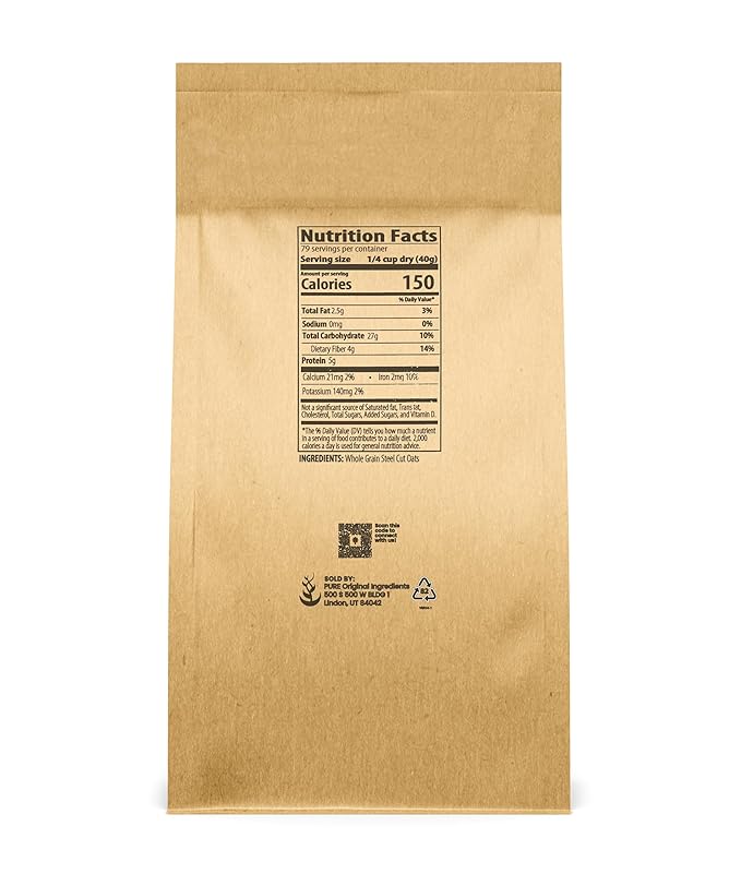 Pure Original Ingredients Steel Cut Oats (7 lb) Irish Oatmeal Eco-Friendly Packaging