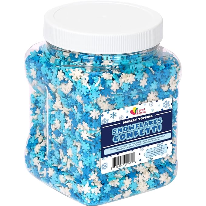 Snowflake Confetti Sprinkles - 1.2 Pounds - Christmas Sprinkles - Blue &amp White Jimmies - Bulk Sprinkle Mix for Decorating - Great for Baking Cookies Cakes Cupcakes and More!