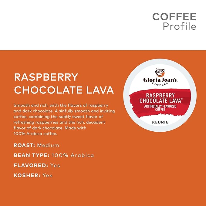 Gloria Jean's Coffees Raspberry Chocolate Lava Single-Serve Keurig K-Cup Pods Flavored Medium Roast Coffee 72 Count