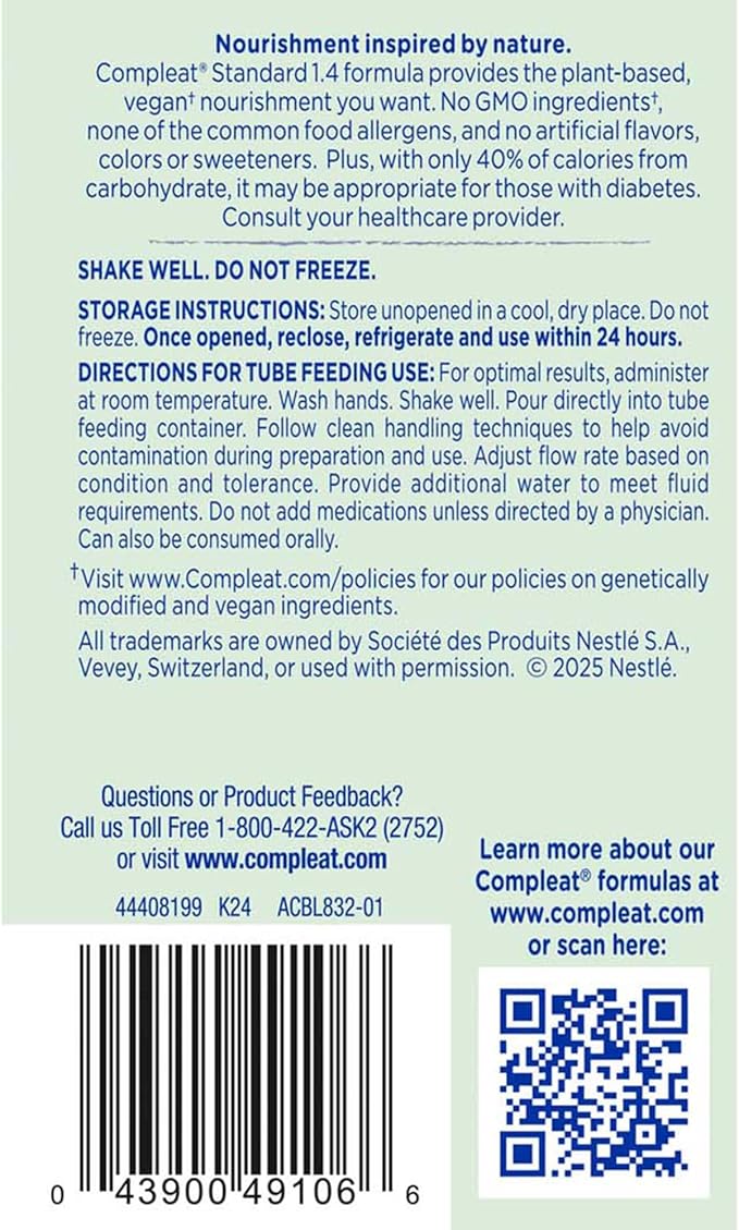 Nestle Compleat Standard 1.4 Cal Oral Supplement Vanilla 8.45 oz Carton 6 Count