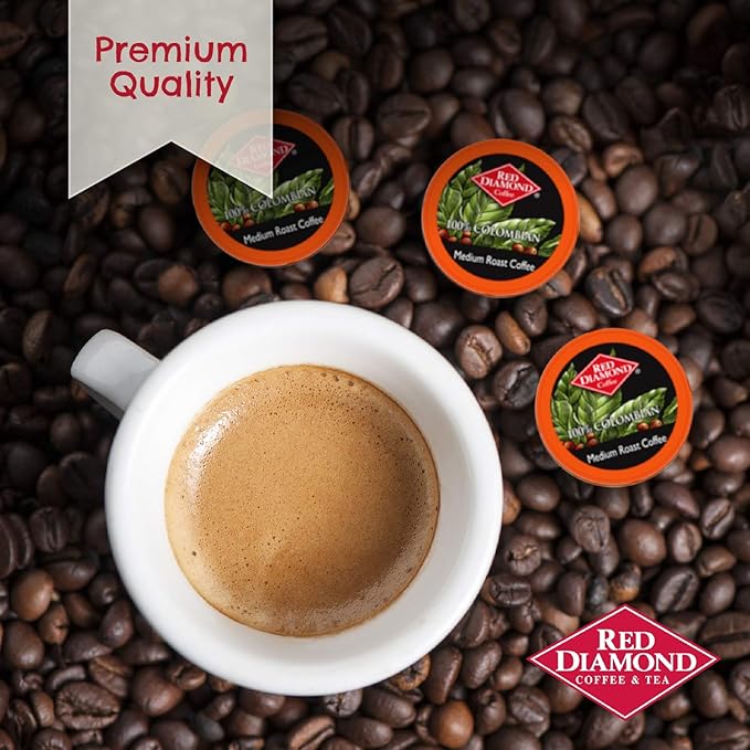 Red Diamond Coffee Cups 100% Colombian Medium Roast Single Serve Coffee Cups Compatible with Most Brewers 12 Count (Pack of 6)