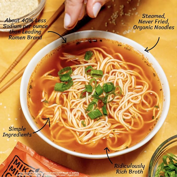 Mike's Mighty Good Pillow Pack with Beef Brisket Ramen Soup Organic Hearty Instant Noodles Flavorful Quick Meal Rich Savory Broth Artisanal Crafted Quick to Prepare 2.1 Oz. (Pack of 7)