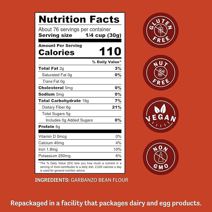 Judee's Gluten Free Chickpea Flour - Non-GMO Vegan Gluten Free Flour - Ideal for Pancake Mix Tortillas &amp Banana Bread - 5 lb