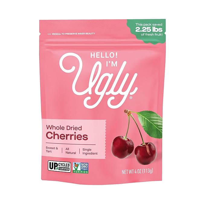 Hello! I’m Ugly Dried Cherries Unsweetened Fruit Snacks No Sugar Added Healthy Sweet Snacks Upcycled California Produce 4 oz Pack of 3