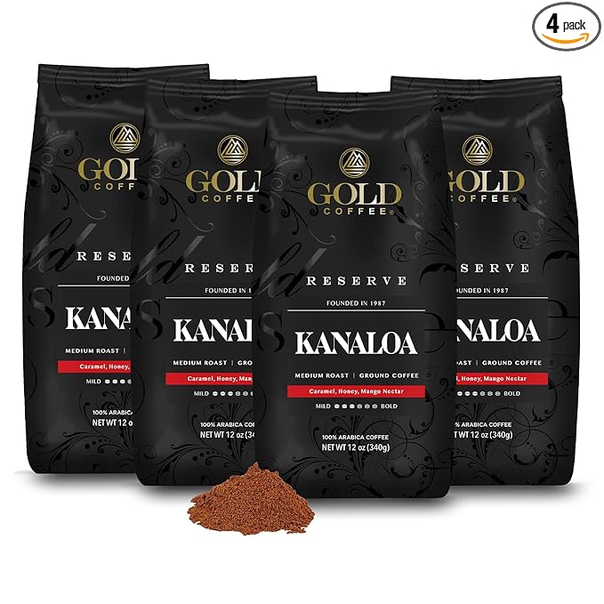 Gold Coffee | Kanaloa Premium House Blend Medium Roast Ground |100% Arabica Coffee 12 oz. (Pack of 4)