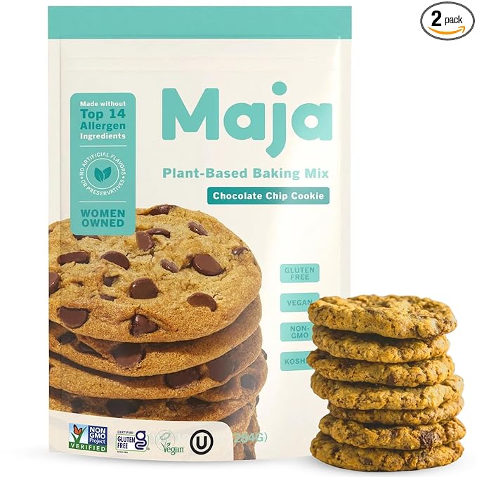 Maja Plant-Based Chocolate Chip Cookie Mix Pack of 2 | Gluten-Free Top 14 Allergen-Free Dairy &amp Egg Free | Soft &amp Chewy Cookie Dough Mix | Clean Ingredients No Artificial Flavors