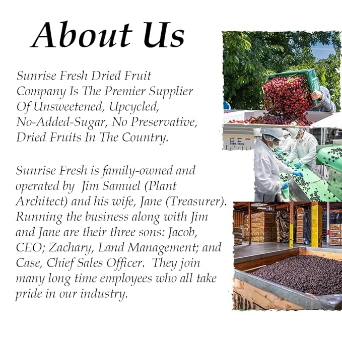Sunrise Fresh Dried Fruit Company Unsweetened No Sugar Added Dried Dark Sweet Cherries 10lb Bulk Box with Resealable Bag