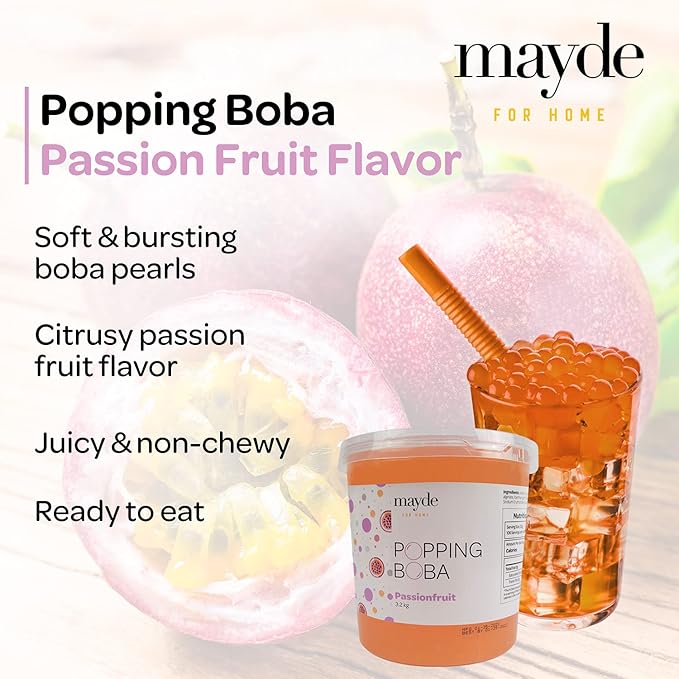 Mayde Popping Boba Pearls for Drinks Desserts &amp Breakfast Bowls (Passion Fruit Flavor 7 Pounds)