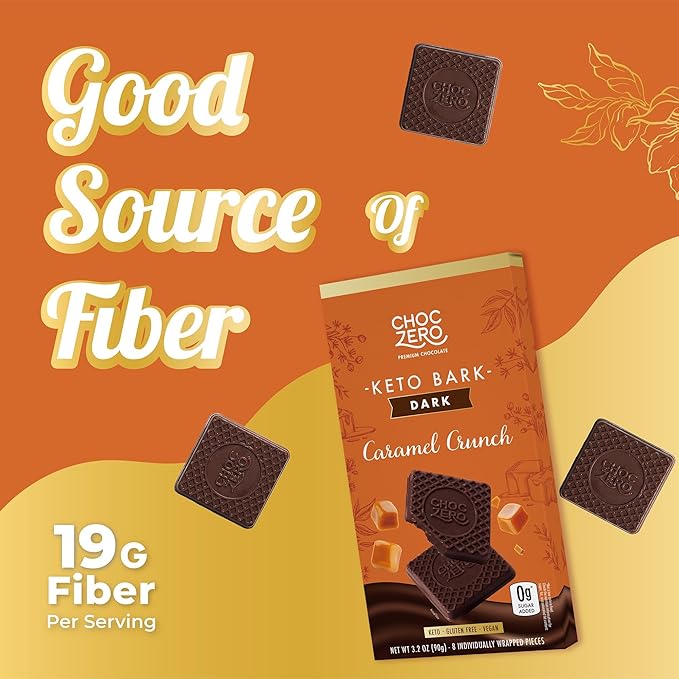 ChocZero Dark Chocolate Caramel Crunch Bark Sugar Free Vegan Low Carb High Fiber Keto Friendly No Sugar Alcohols (4 Count 3.2oz Boxes)