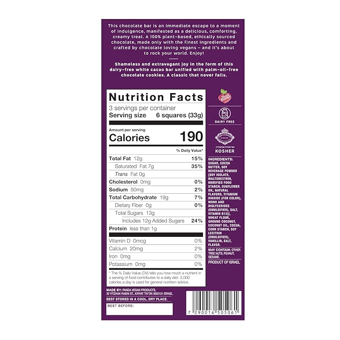 7th Heaven Vegan Soy Milk Chocolate Bars: Cookies and Cream - (3.5 oz - 4 Pack) Healthy Chocolate Perfect Valentines Gift For Your Loved Ones 100% Dairy Free Non GMO Kosher Parve Cruelty Free