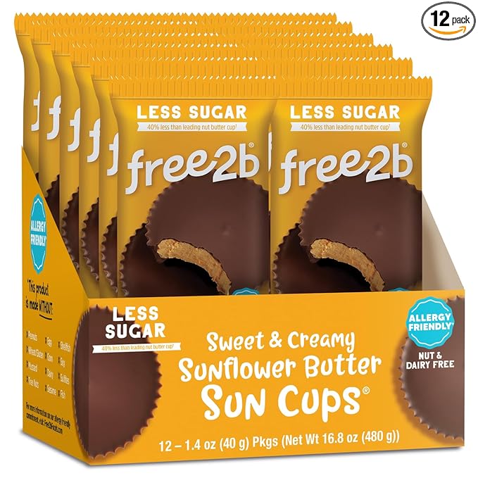 Free2b Sunflower Butter Sun Cups Safe for School and Allergy Friendly Gluten-Free Dairy-Free Nut-Free and Soy-Free Sweet and Creamy Cups 2-Cup Packages (Pack of 12)