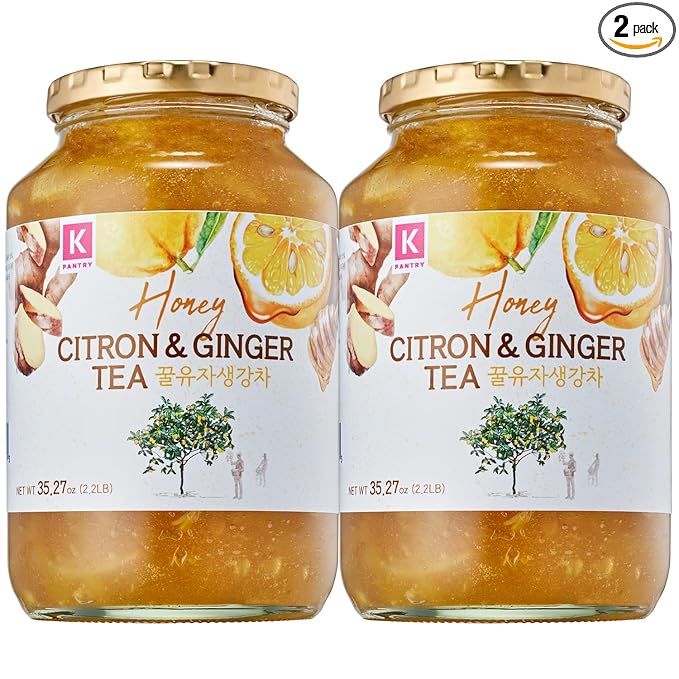 KPANTRY Korean Yuja Tea (Honey Citron &amp Ginger) - Yuzu Marmalade Concentrate with Real Citrus Slices affeine-Free – Hot/Iced Tea Spread &amp Smoothie Mix - 35.27 oz x 2 Jars (70.5 oz Total)