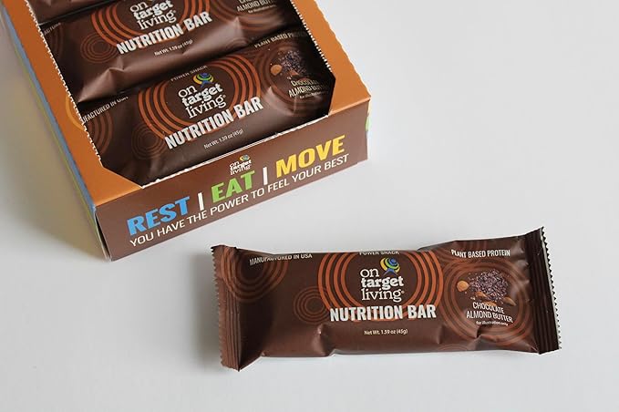 On Target Living Chocolate Almond Butter Nutrition Bar - Healthy Snack with Almonds Dates Honey Dark Chocolate and Superfoods - 12-Pack